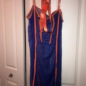 Mesh blue and orange mini dress